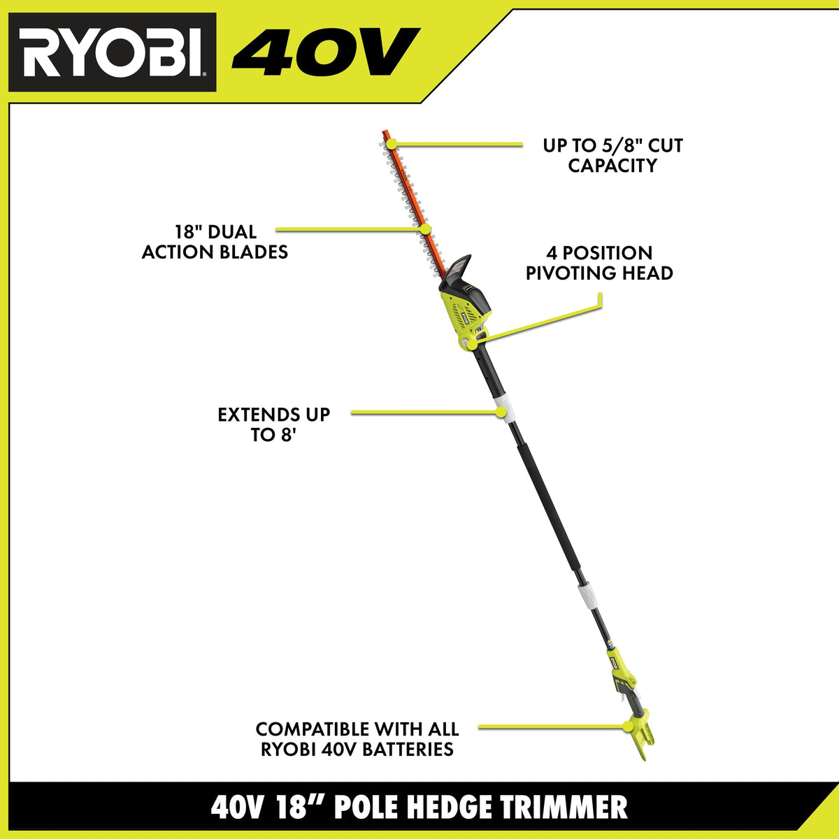 40V 18" POLE HEDGE TRIMMER Image 3