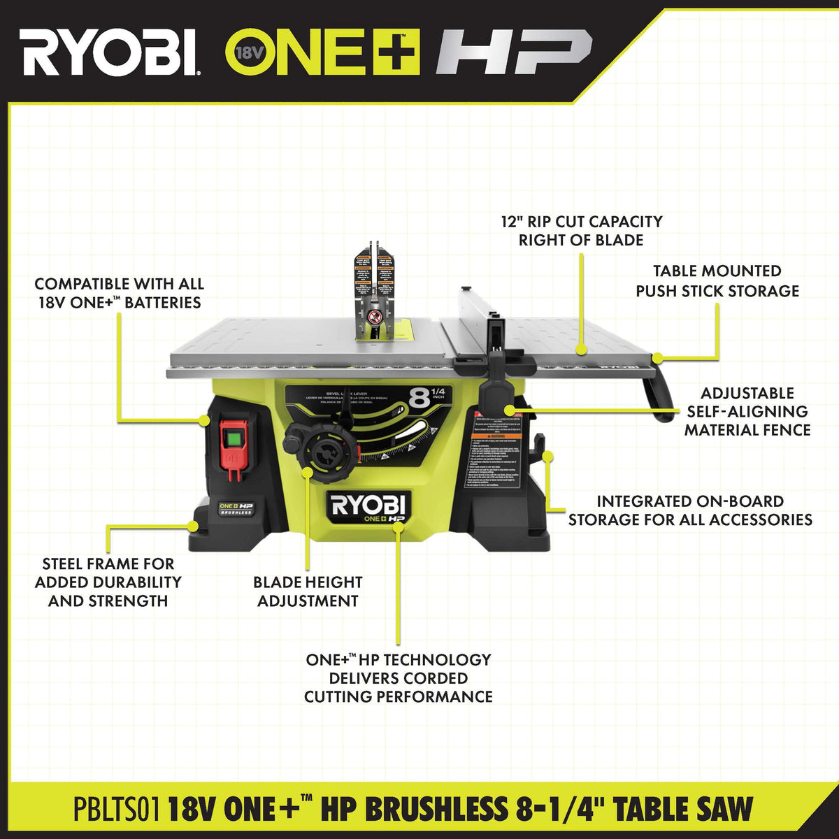 18V ONE+ HP BRUSHLESS 8-1/4" TABLE SAW KIT Image 2