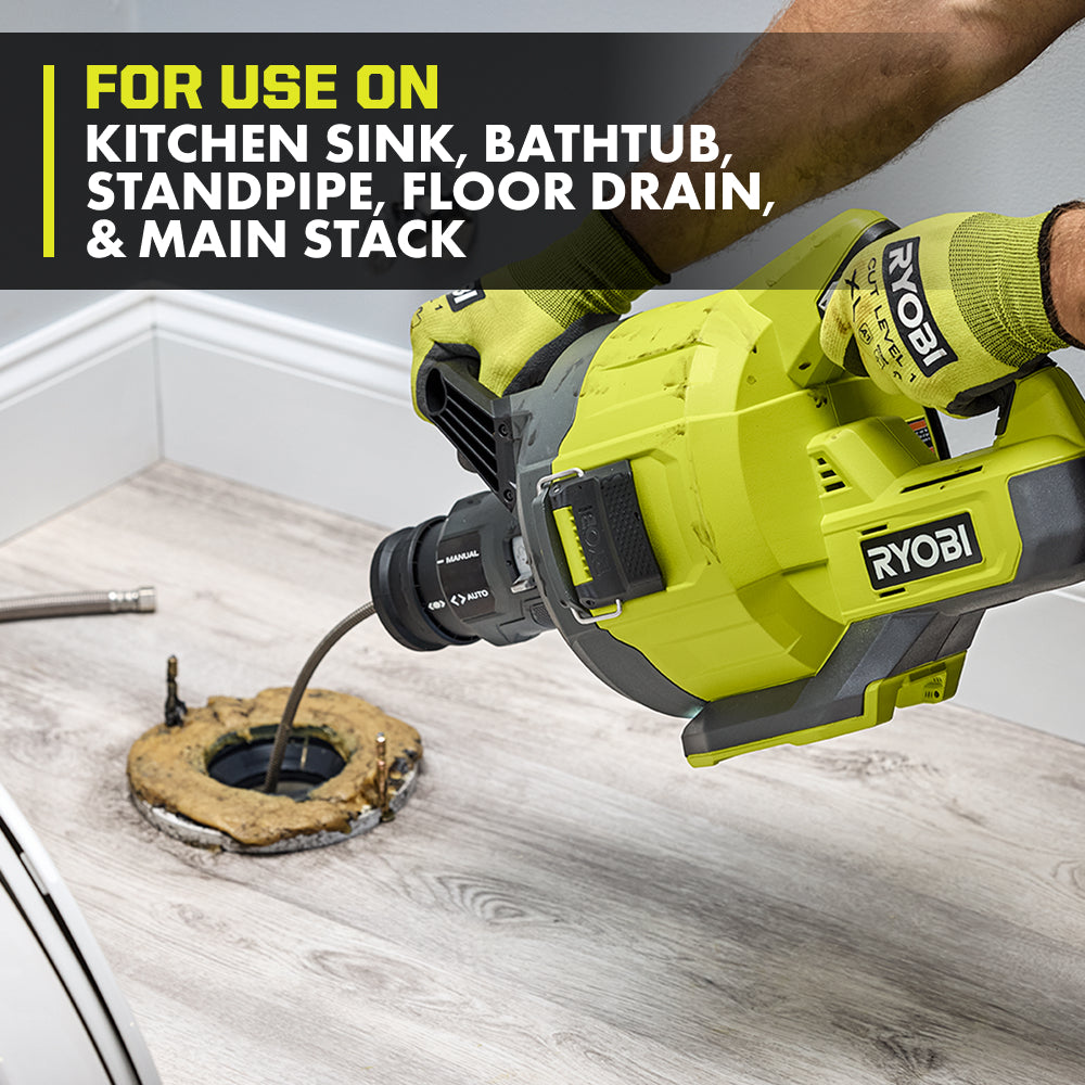 ONE+ 18V Cordless Drain Auger, Drain Clog Remover Tool w 35 ft Cable, LED Light, Cable Lock, Removable Drum (Tool Only)