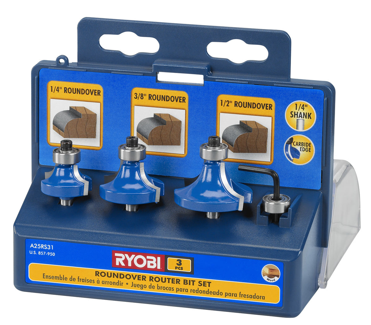 3 PC. Roundover Router Bit Set Image 3