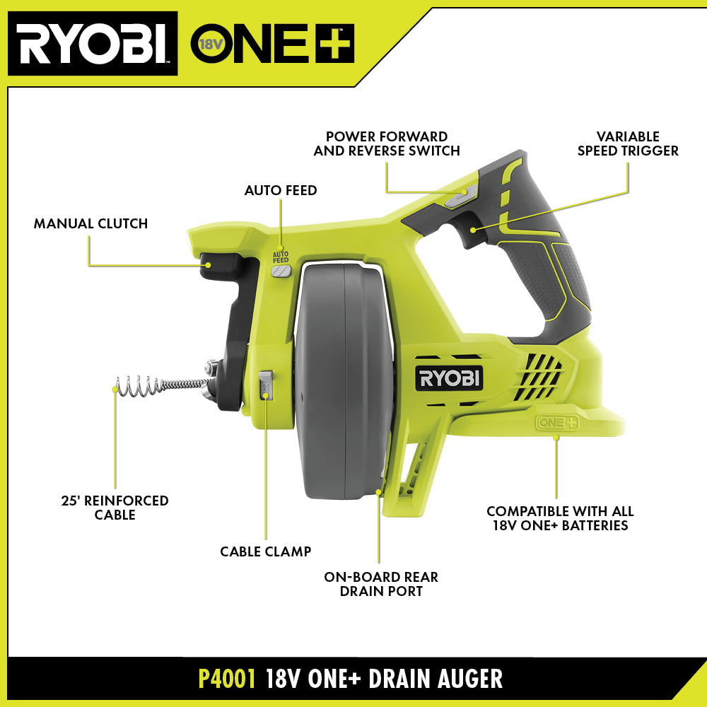 18V ONE+ Drain Auger (Tool Only) Image 2