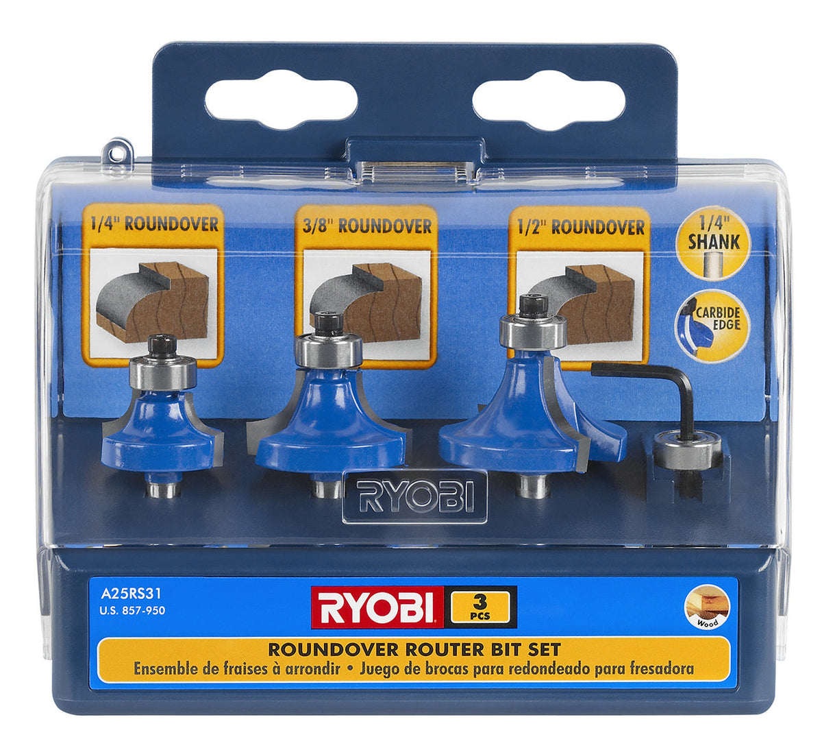 3 PC. Roundover Router Bit Set Image 4