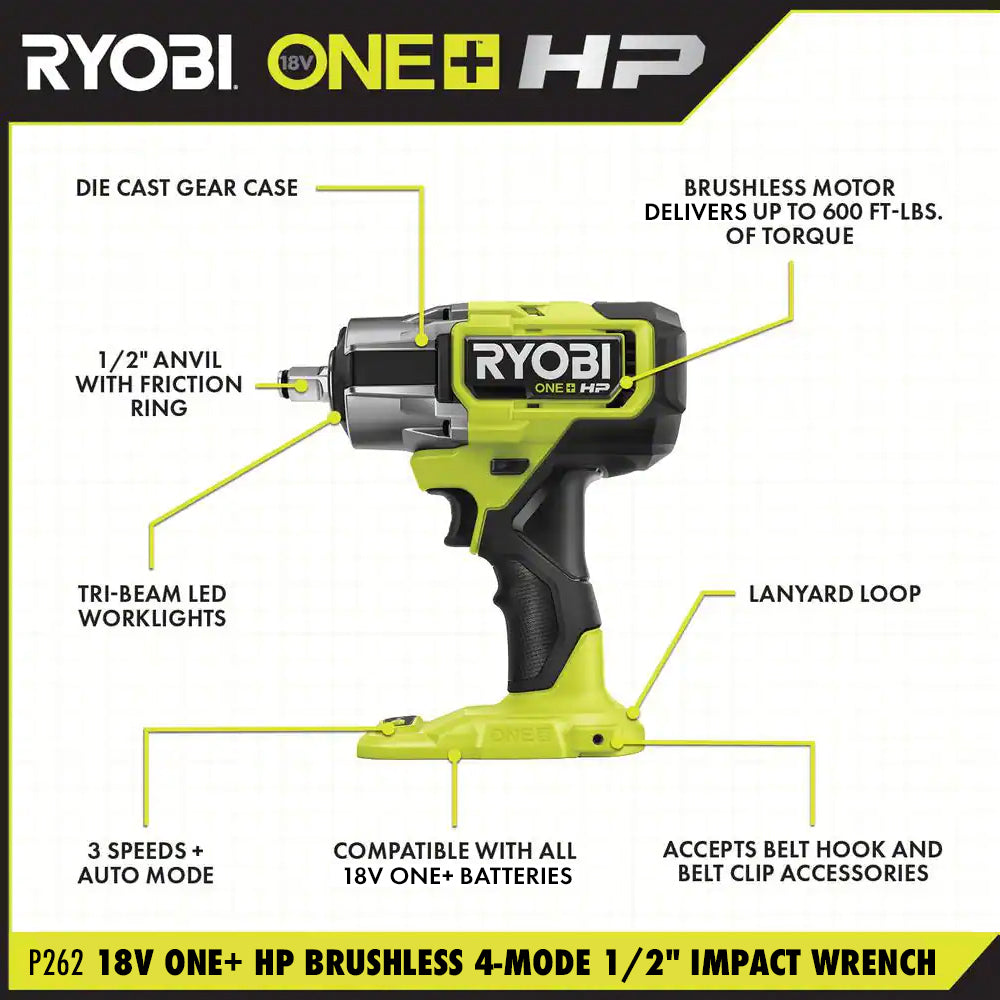 18V ONE+ HP Brushless 4-Mode 1/2" Impact Wrench  Image 2